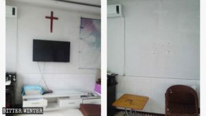 랴오양(遼陽)시에서 교회 모임 장소로 사용되던 한 씨의 집에 경찰이 들이닥치기 전과 후의 모습