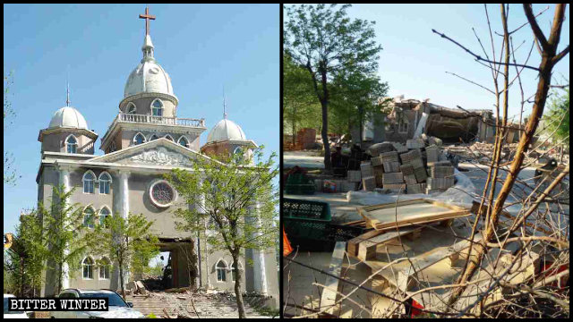 코로나19 발발 기간에 파괴된 웨이팡시의 삼자교회