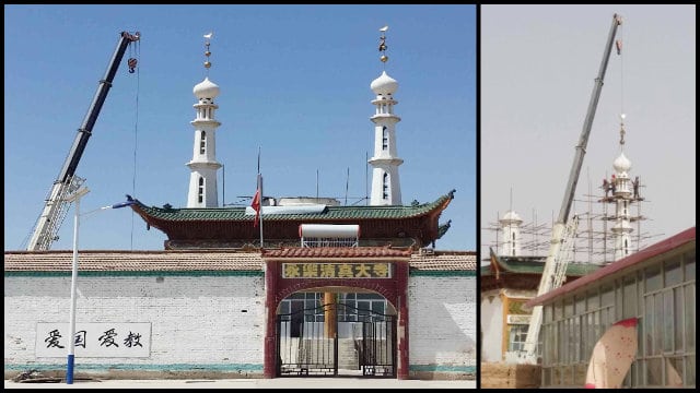 4월, 중국 북서부 간쑤성 바이인(白銀)시에 있는 영락(永樂) 모스크에서 돔과 첨탑이 제거되었다.