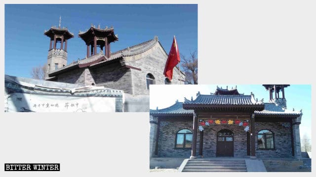 산시성에서 건축 중인 한 이슬람교 사원이 확실하게 중국풍으로 보이도록 디자인되었다.