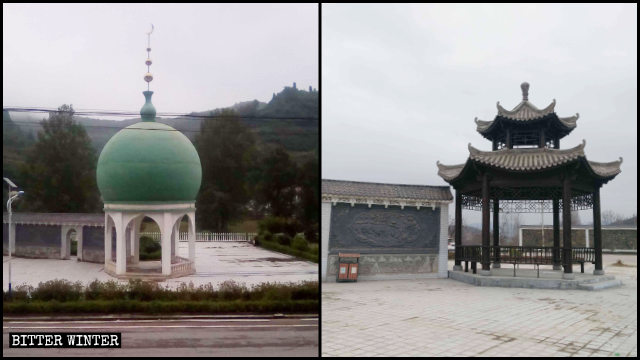 동관(東關) 무슬림 광장에 있던 돔형 지붕의 건물이 중국식 정자로 바뀐 모습