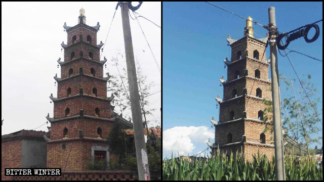 영응사(靈應寺) 경내의 불탑 조각상이 철거되기 전후의 모습
