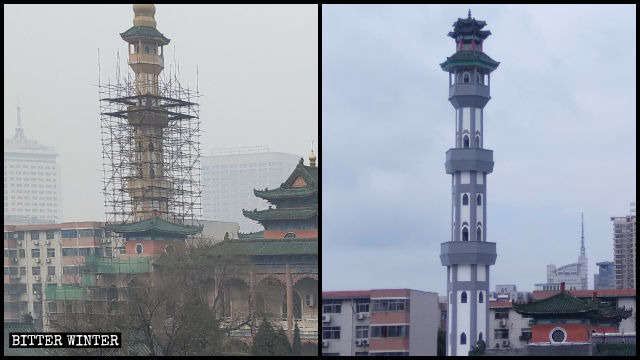‘중국화’를 겪기 전후 정저우 베이다(北大)모스크의 미나레트(첨탑)
