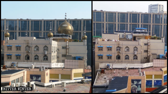 7개의 돔과 초승달 상징물이 제거된 화원가(花園街)모스크