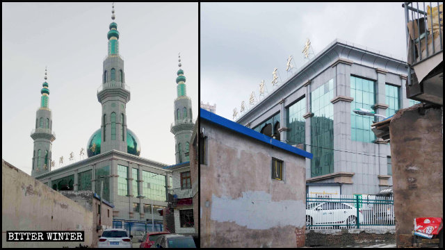 구위안(固原)시 위안저우(原州)구의 구룡로(九龍路) 모스크에서 이슬람 상징물들이 철거된 모습