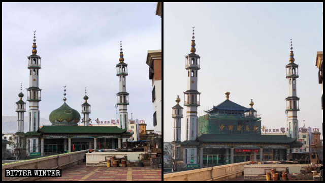 닝샤(寧夏)성 스쭈이산(石嘴山)시의 대모스크가 중국식 건물로 개조된 모습