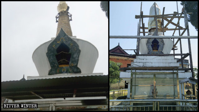 이춘(伊春)시에 있던 티베트 불교식 사리탑의 철거를 피하고자 그 외관을 바꾼 모습