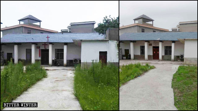 철거된 다수향 펑톈촌의 한 삼자교회 예배소 십자가
