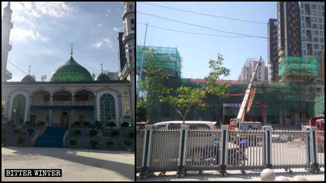 4월, 인촨(銀川)시의 시환(西環) 모스크에서 돔과 첨탑이 철거되었다.