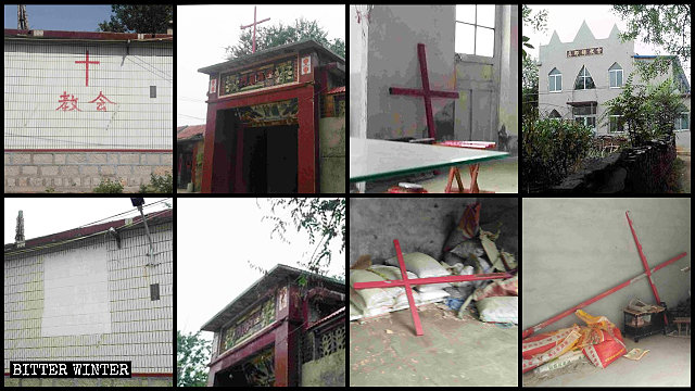 쯔보시 가오칭현의 많은 예배소에서 십자가가 철거된 모습