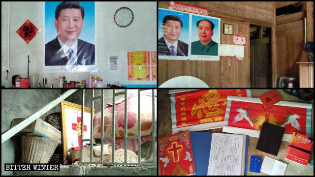 장시성 주장(九江)시와 난창시의 가난한 크리스천의 가정에서 종교 상징물들이 시진핑과 마오쩌둥 초상화로 대체되었다